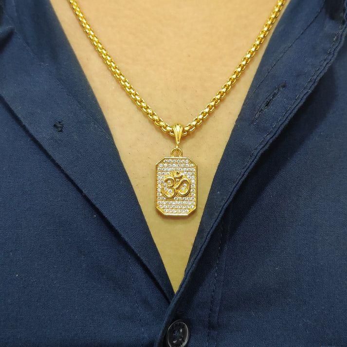 Gold-Plated Om Pendant with Chain for Men