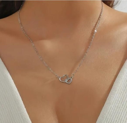 Silver-Plated Dual Heart Pendant Necklace