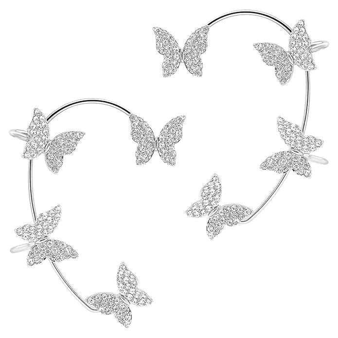 Silver-Plated Butterfly Ear Crawler Cuff Earrings