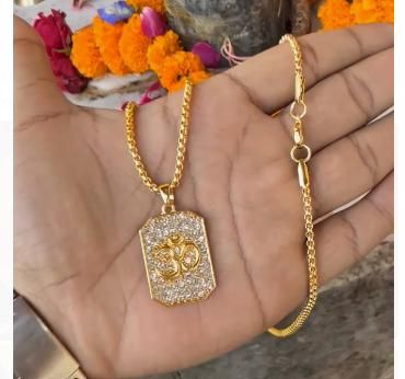 Gold-Plated Om Pendant with Chain for Men