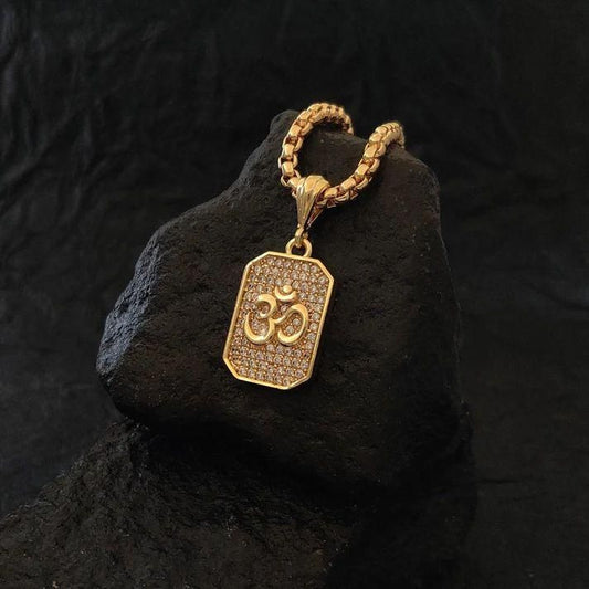 Gold-Plated Om Pendant with Chain for Men
