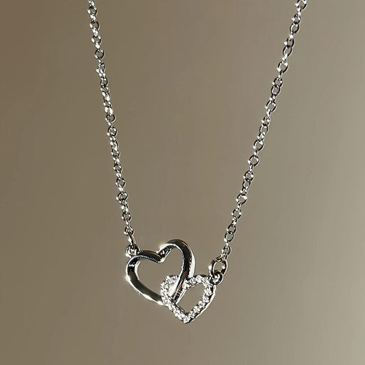 Silver-Plated Dual Heart Pendant Necklace