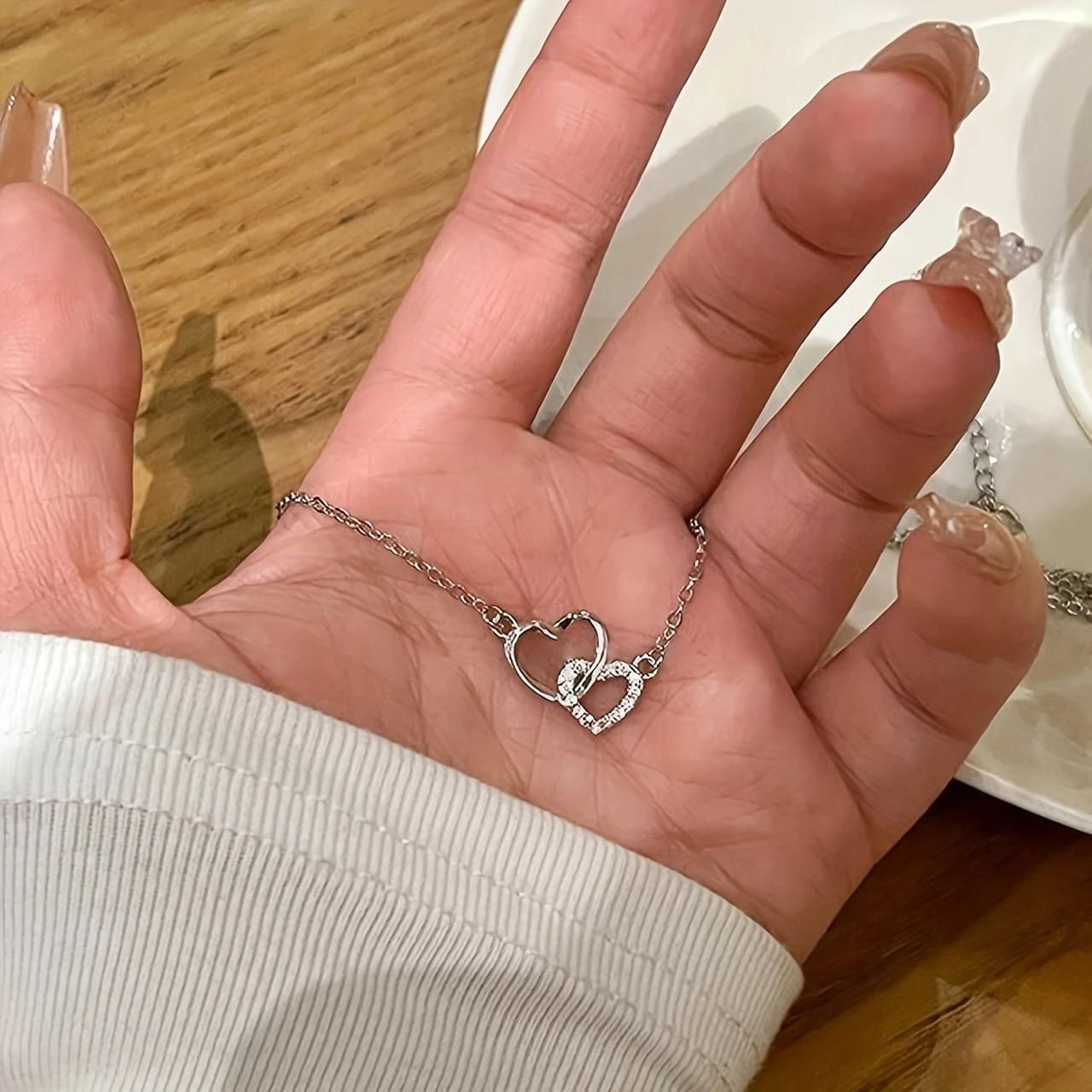 Silver-Plated Dual Heart Pendant Necklace