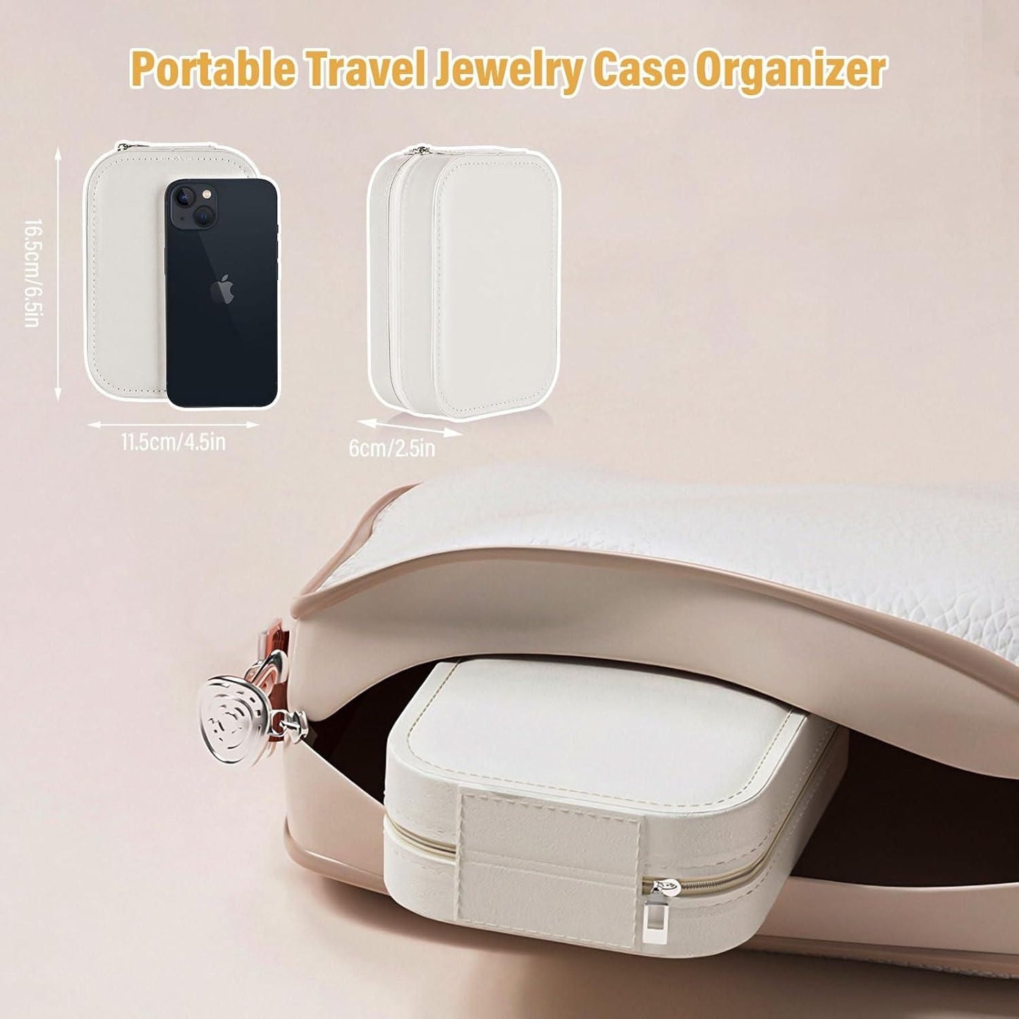 White Leather Jewelry and Makeup Organizer Box with LED Mirror