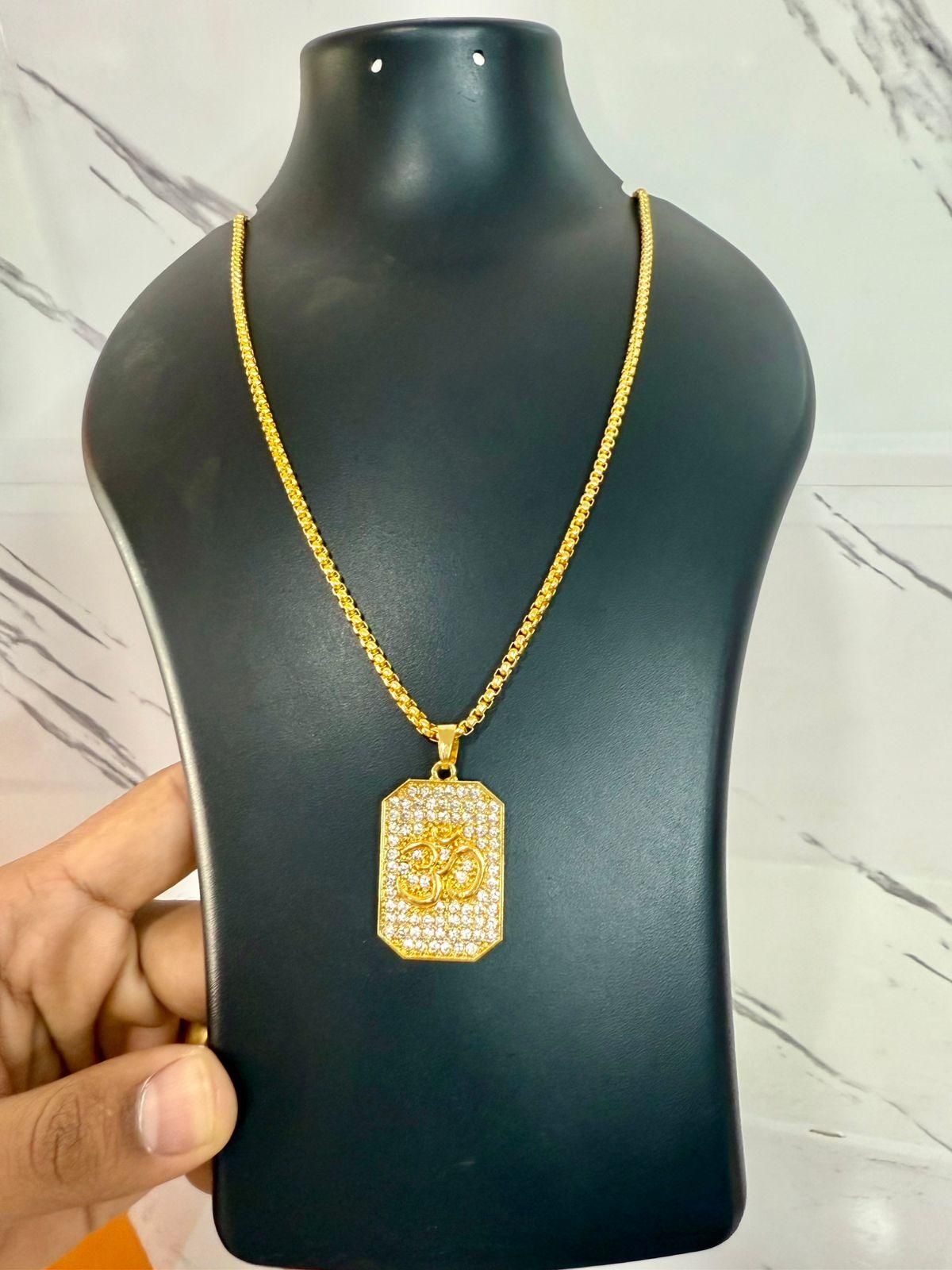 Gold-Plated Om Pendant with Chain for Men