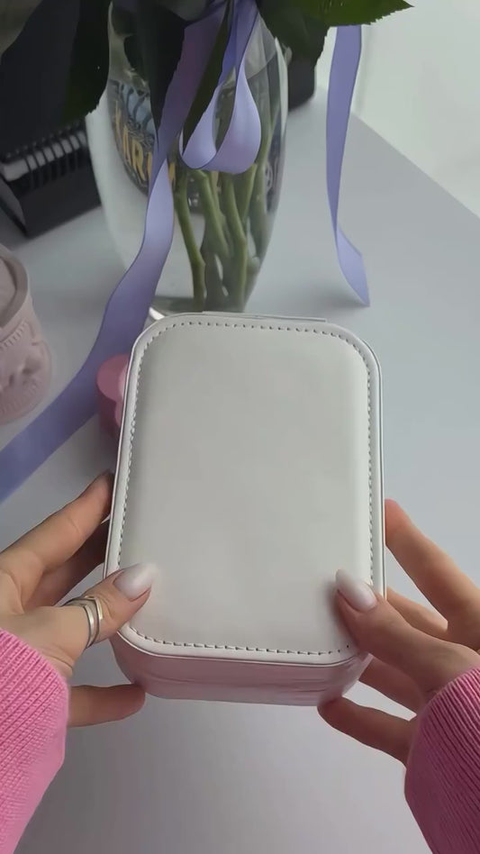 White Leather Jewelry and Makeup Organizer Box with LED Mirror