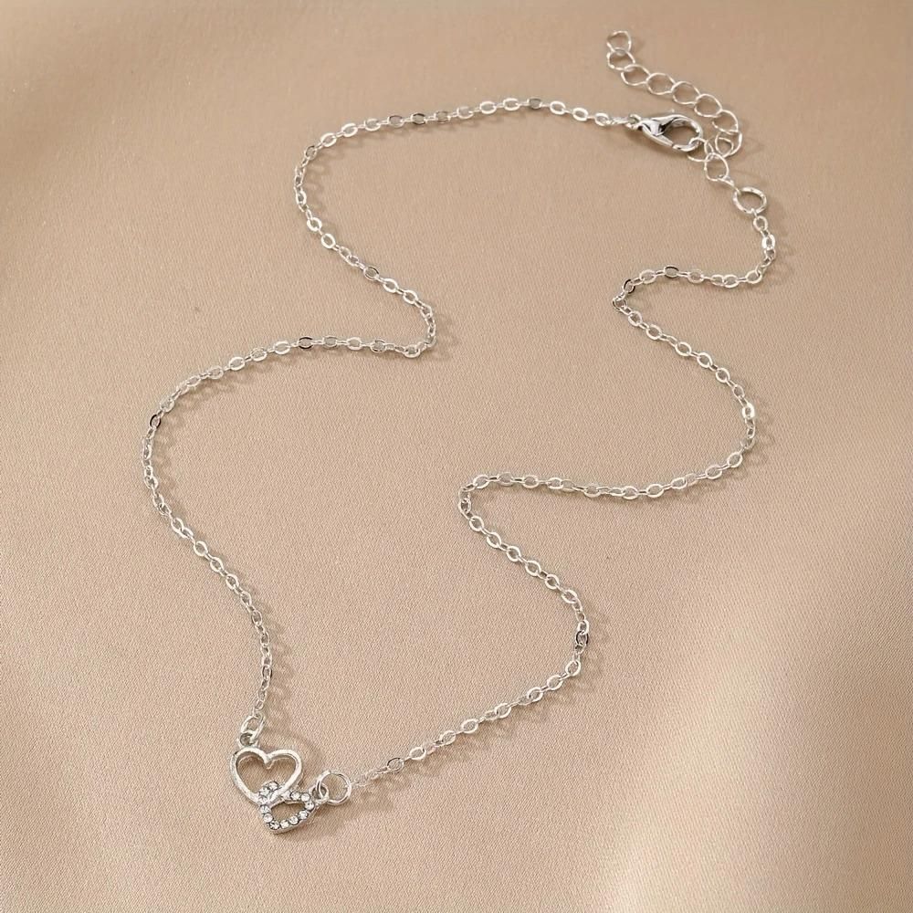 Silver-Plated Dual Heart Pendant Necklace