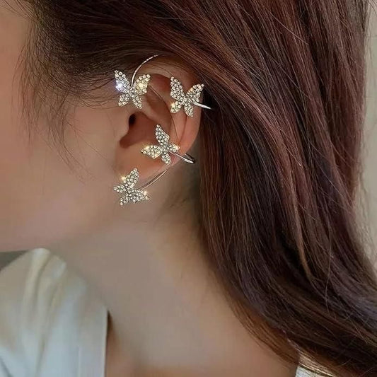 Silver-Plated Butterfly Ear Crawler Cuff Earrings